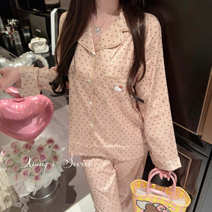 秘密 套装 KT富婆金 秋款 新 轻奢缎面刺绣波点家居服睡衣长袖 香香