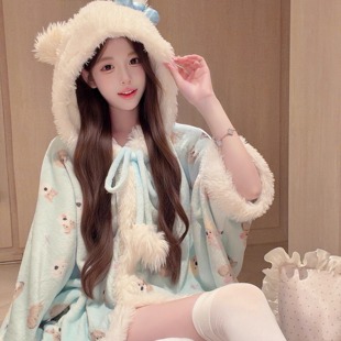 连帽法兰绒睡袍睡衣2025秋冬少女新款 冬日雪宝 家居服 秘密 香香