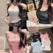 香香 露脐上衣新 修身 秘密 烫钻Kitty复古辣妹设计感吊带背心无袖