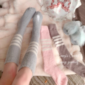 糯糯奶糕 香香 秘密 日系珊瑚绒保暖袜中筒加厚四条杠地板袜秋冬