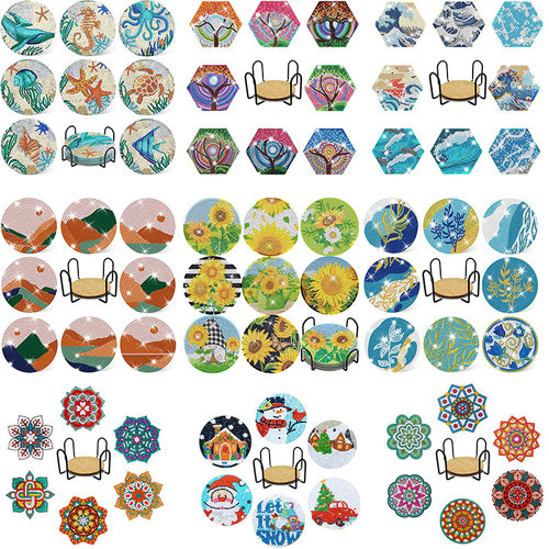 2025款创意钻石画杯垫工艺品手工点钻软木垫家居彩盒装餐垫小情调