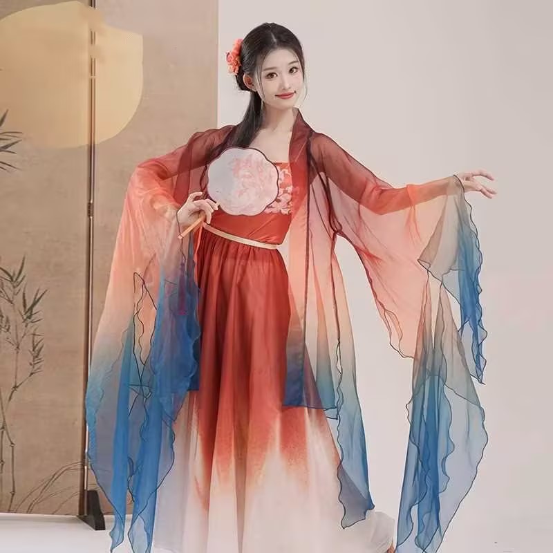 古典舞蹈服女飘逸渐变纱衣大袖衫古风大摆裙中国舞艺考剧目演出服