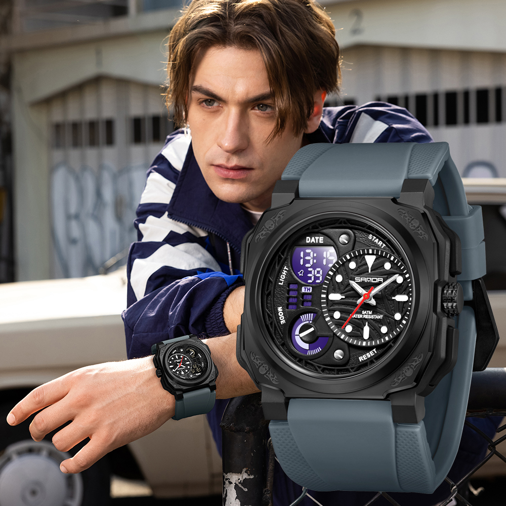 手表男初高中学生多功能防水闹钟计时大表盘黑科技运动双显电子表