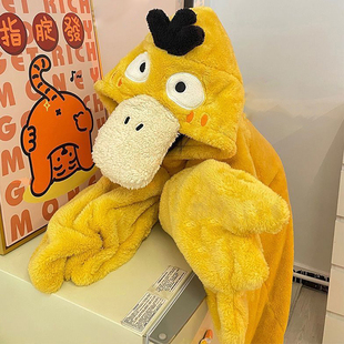 可达鸭连体睡衣女冬季可爱情侣男搞怪鸭子搞笑睡袍加厚秋冬珊瑚绒