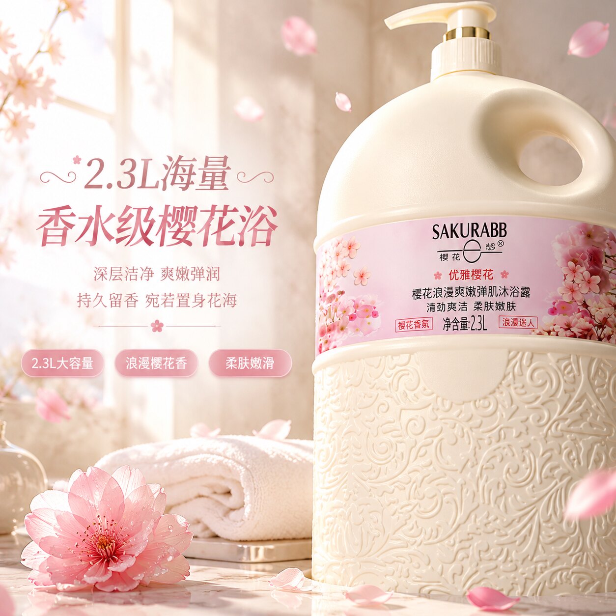 樱花e恋花香沐浴露大容量持久留香滋润保湿学生香氛沐浴乳2.3L