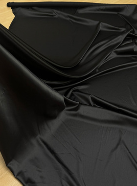 黑色仿真丝弹力绸布高密度微弹力色丁加捻绸缎布料旗袍汉服裙丝