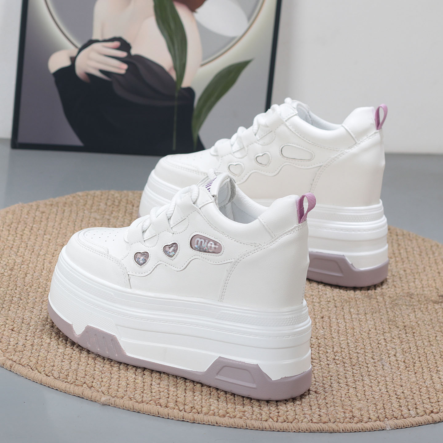 厚底高帮松糕小白鞋内增高10CM