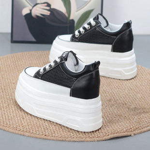超高跟内增高10CM小个子浅口坡跟小白鞋厚底松糕休闲运动轻便单鞋