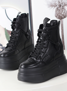 超高跟内增高12CM全黑色高帮鞋厚底松糕10CM显瘦休闲运动鞋女单鞋