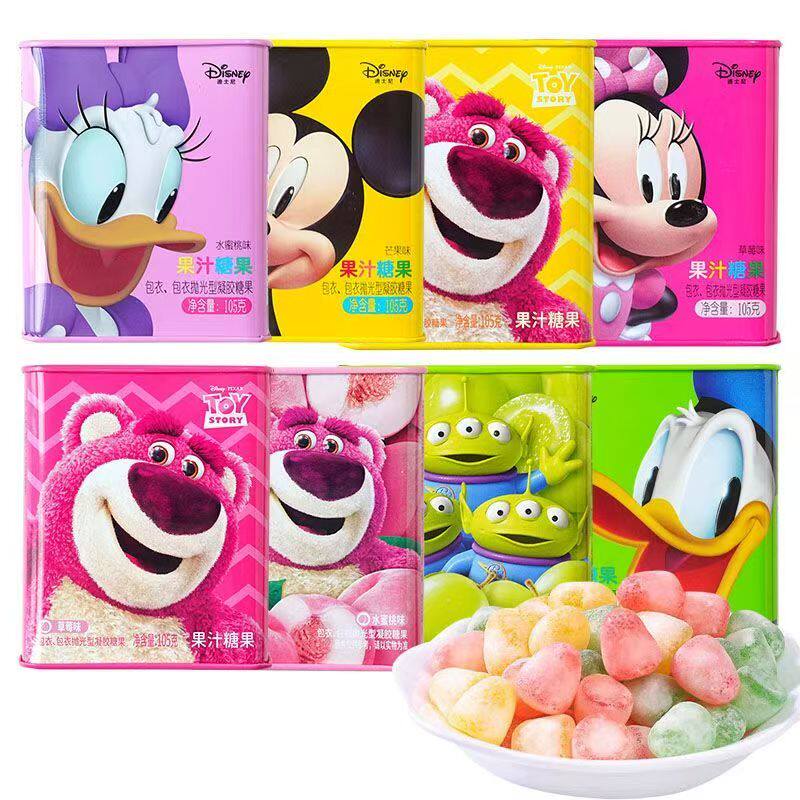 【整箱批发】滨崎果汁糖果迪士尼果汁软糖105g铁盒装网红休闲零食