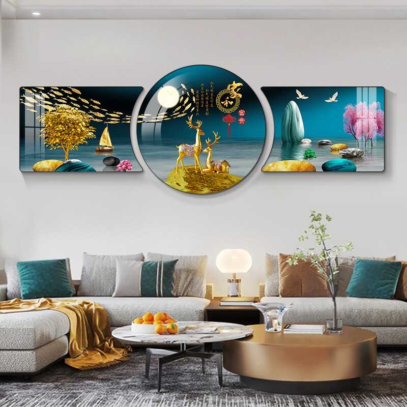现代轻奢客厅装饰画寓意好沙发背景墙挂画高端大气壁画新款三联画图片