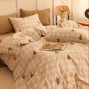 ins加厚小清新纯棉四件套100全棉磨毛轻奢风高级感床单笠被套保暖