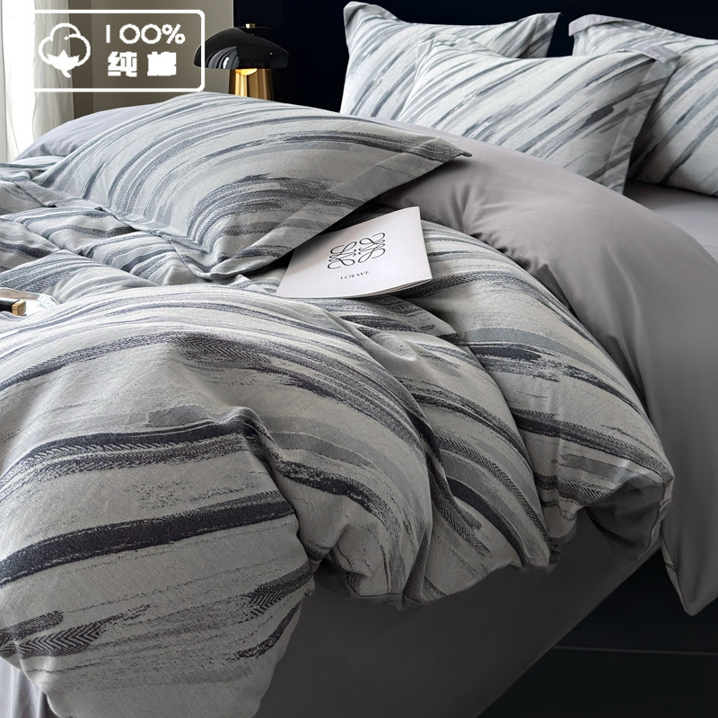 轻奢风高级提花全棉四件套100纯棉简约田园双人花卉床单被套床品