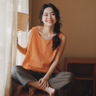 上衣纯棉双层纱布家居服宽松 夏季 全棉睡衣女夏季 大码 背心宽松无袖