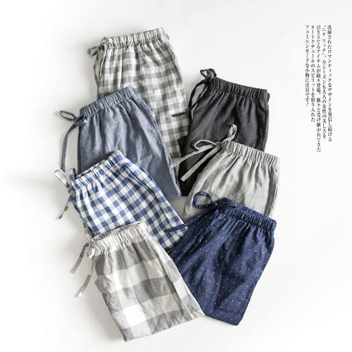 MUEJ无印弍睡裤男士短裤纯棉纱布夏季家居裤五分裤居家薄款可外穿