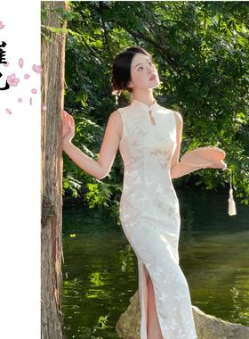 EACH崔九【玉京】2025新中式改良白色旗袍夏季无袖气质连衣裙长裙