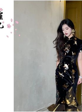 EACH崔九【云山锦绣】新中式改良旗袍连衣裙春夏款气质优雅黑色