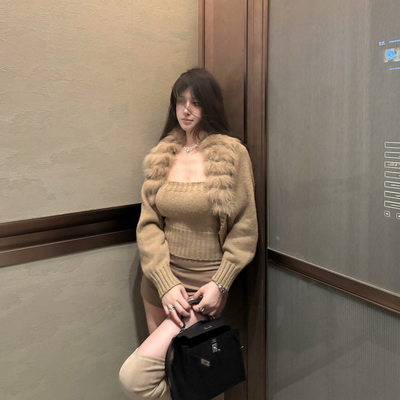 M900毛针织衫外套抹胸2025新款套装短款秋冬小个子穿搭气质两件套