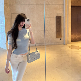 设计感小众体恤辣妹短袖 修身 显瘦 短款 M900蓝色上衣t恤女2025新款