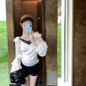 M900衬衫 衬衣 设计感长袖 白色2026法式 拼接蕾丝假两件褶皱时尚