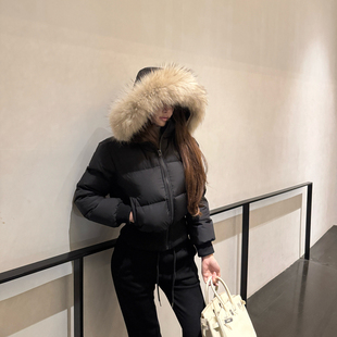 连帽超好看大毛领小个子收腰 2025年新款 M900黑色羽绒服女短款 冬季
