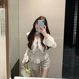 内搭薄款 t恤短款 春秋白色 上衣女轻奢高级感2025年新款 M900蕾丝衫