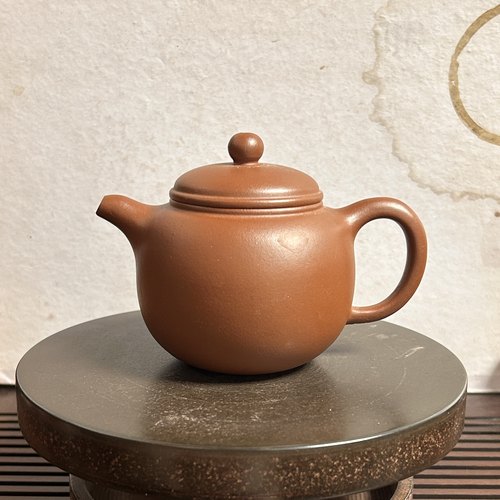 宜兴紫砂壶原矿紫泥半手红皮龙制作鲍尊壶180cc