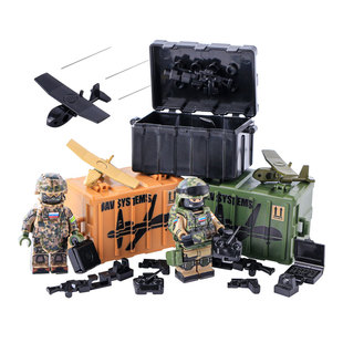 小颗粒积木军事无人机武器箱俄特种士兵人仔场景配件MOC拼装玩具