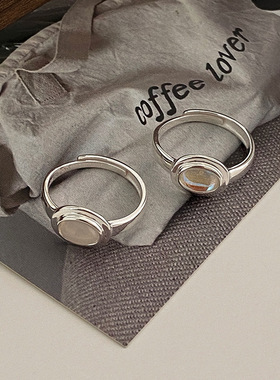 S925纯银分炫彩石戒指女小众设计高级感韩版个性简约百搭开口指环