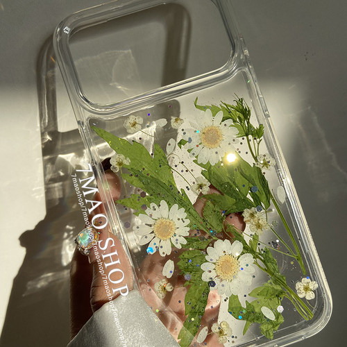 小雏菊真花干花复古滴胶手机壳