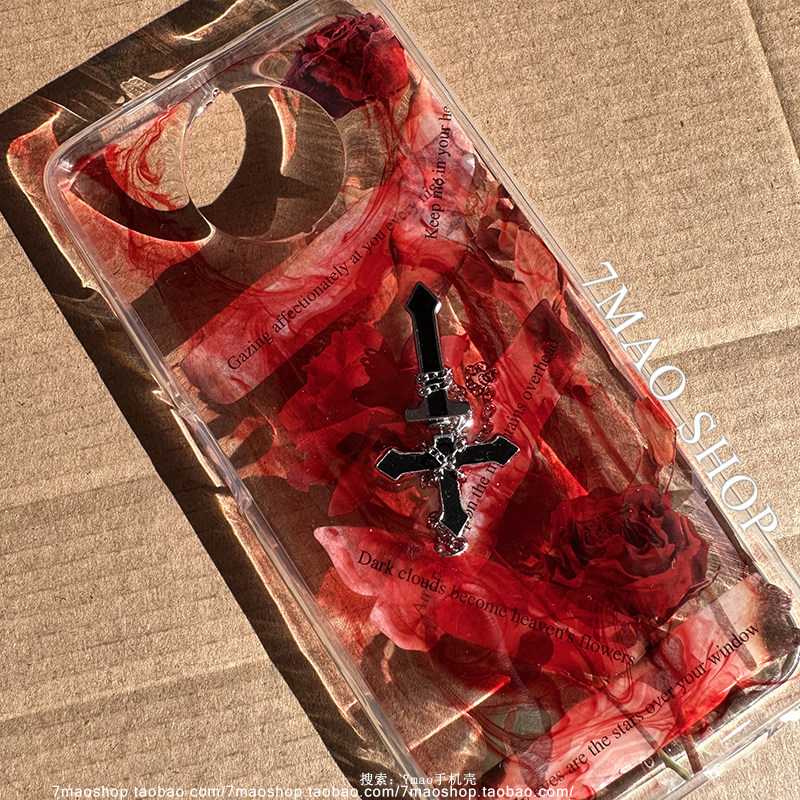 纸条玫瑰花十字架适用iphone16promax 14pro13手机壳小米15reno10