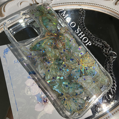 薄荷蝶影适用苹果16promax手机壳