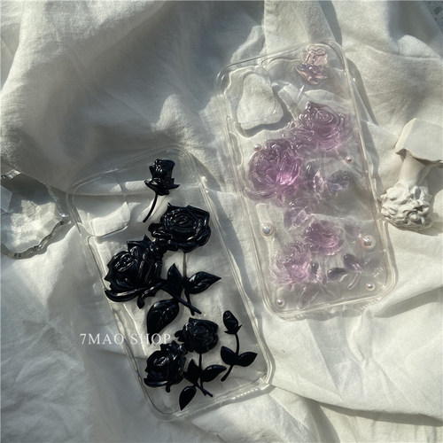 紫色立体玫瑰滴胶手机壳
