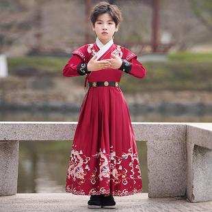 儿童汉服古装飞鱼服男童锦衣卫汉服唐装武侠风小学生演出服春秋款