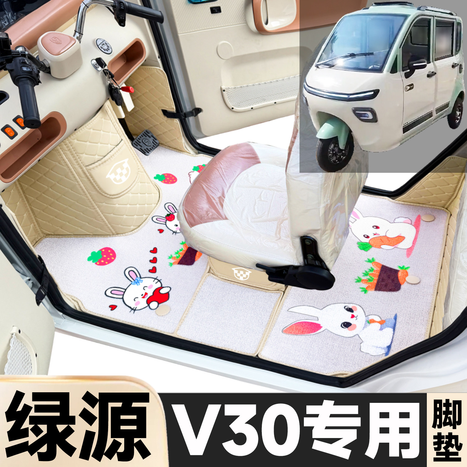 绿源V30专用卡通图案低速电动三轮老年代步全包围环保电车脚垫