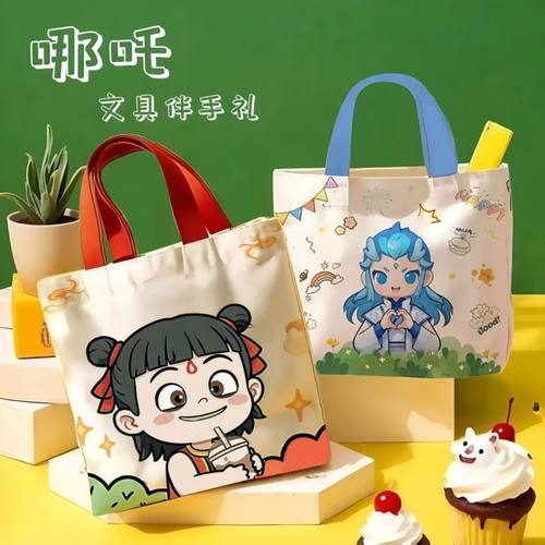 卡通上班手提袋帆布学生拎包饭盒