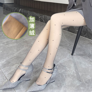 波点圆点点格雷系灰色假透肉时尚百搭2024丝袜双层春秋薄绒连裤袜