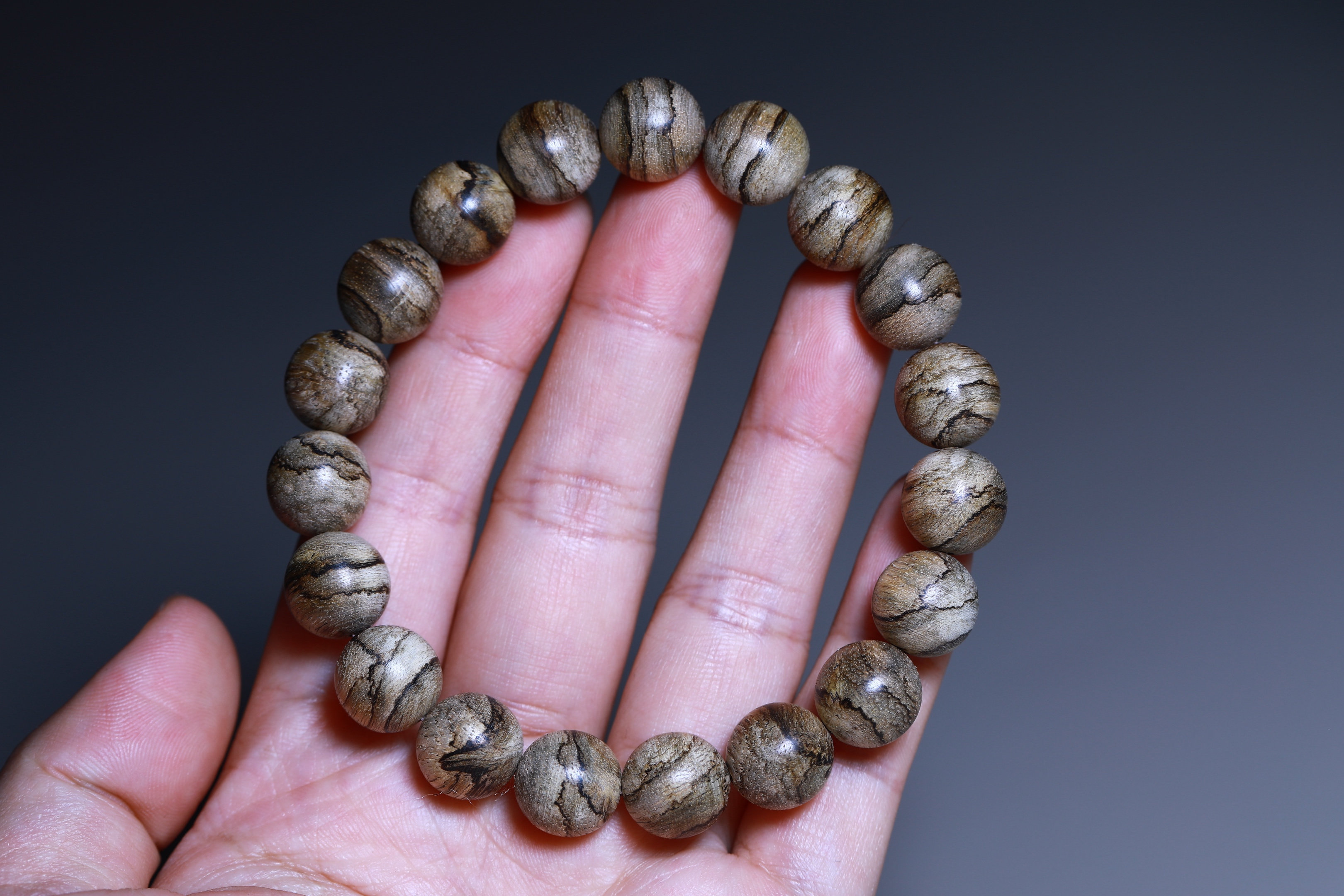 1.1沉香手串10.17克手链11mm达拉干花珠虎斑纹深散油线圆佛珠