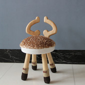 小板凳子ins北欧矮凳家用实木靠背动物卡通儿童学习桌椅网红鹿软