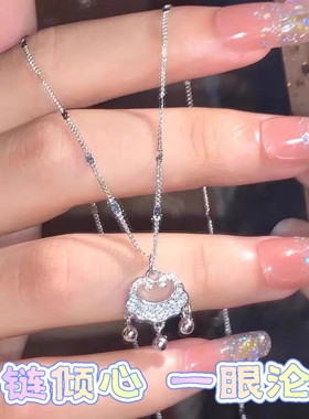 新款平安锁银项链女小众铃铛吉祥好运国风平安扣锁骨链生日礼物