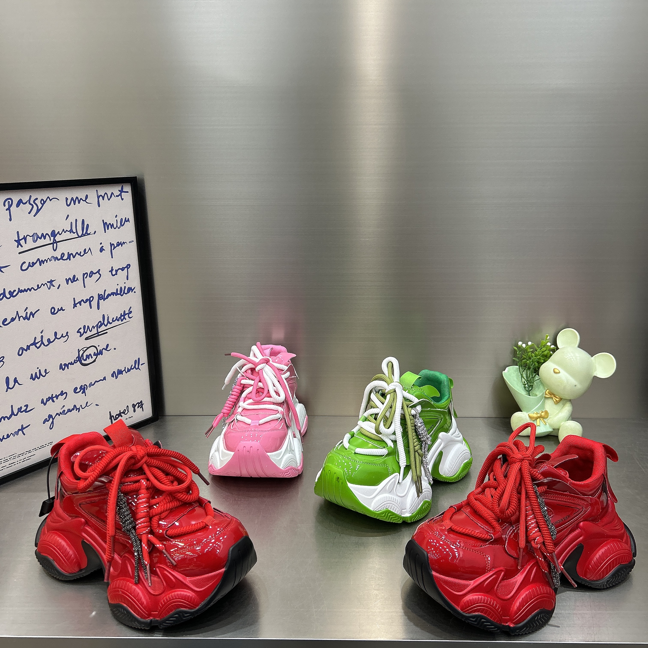 欧洲站漆皮系带绑带水钻6cm厚底松糕老爹鞋运动鞋小白鞋休闲女鞋