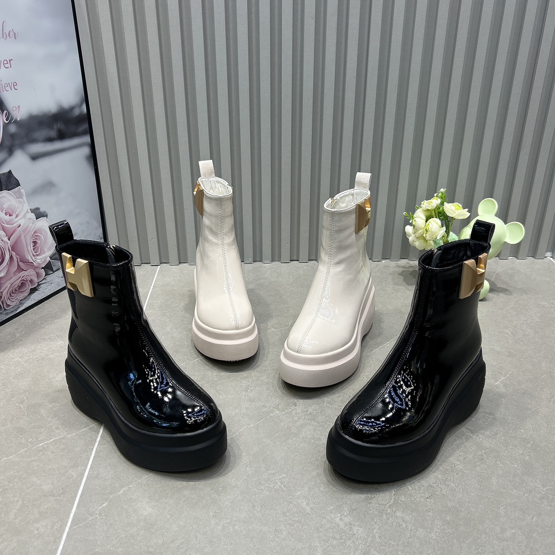 加绒保暖厚底坡跟短靴