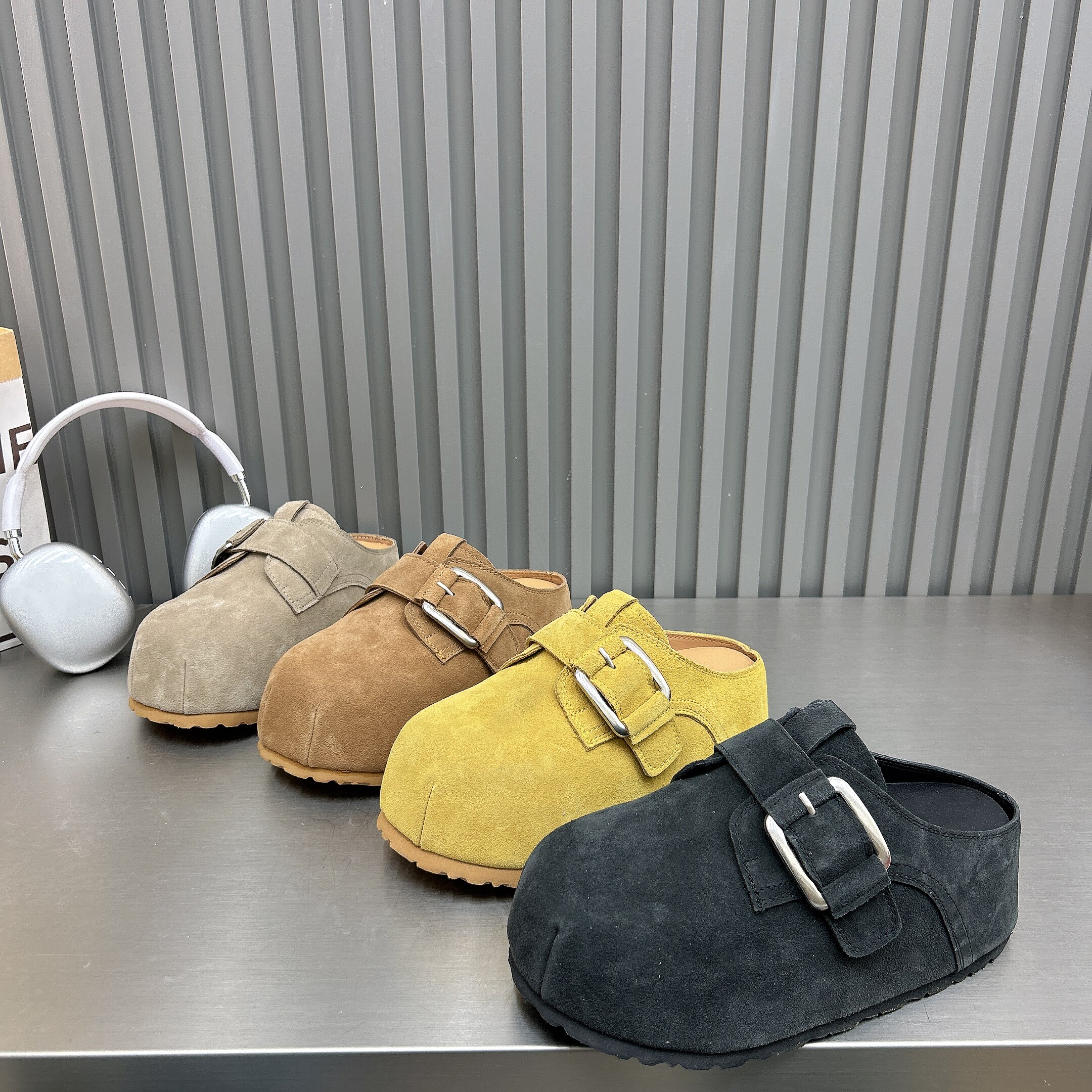 欧货真皮2026春新款磨砂皮6cm厚底勃肯鞋女外穿一脚蹬包头半拖鞋