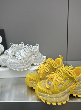 爆款满钻防滑底老爹鞋女2026新款百搭洋气时尚休闲增高厚底阿甘鞋