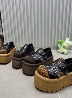 豹点8cm厚底松糕鞋女2026新款小个增高休闲鞋百搭潮流板鞋面包鞋