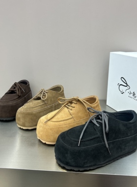 胖丁大头卡皮巴拉2026春新款休闲厚底女鞋真皮勃肯乐福鞋百搭单鞋