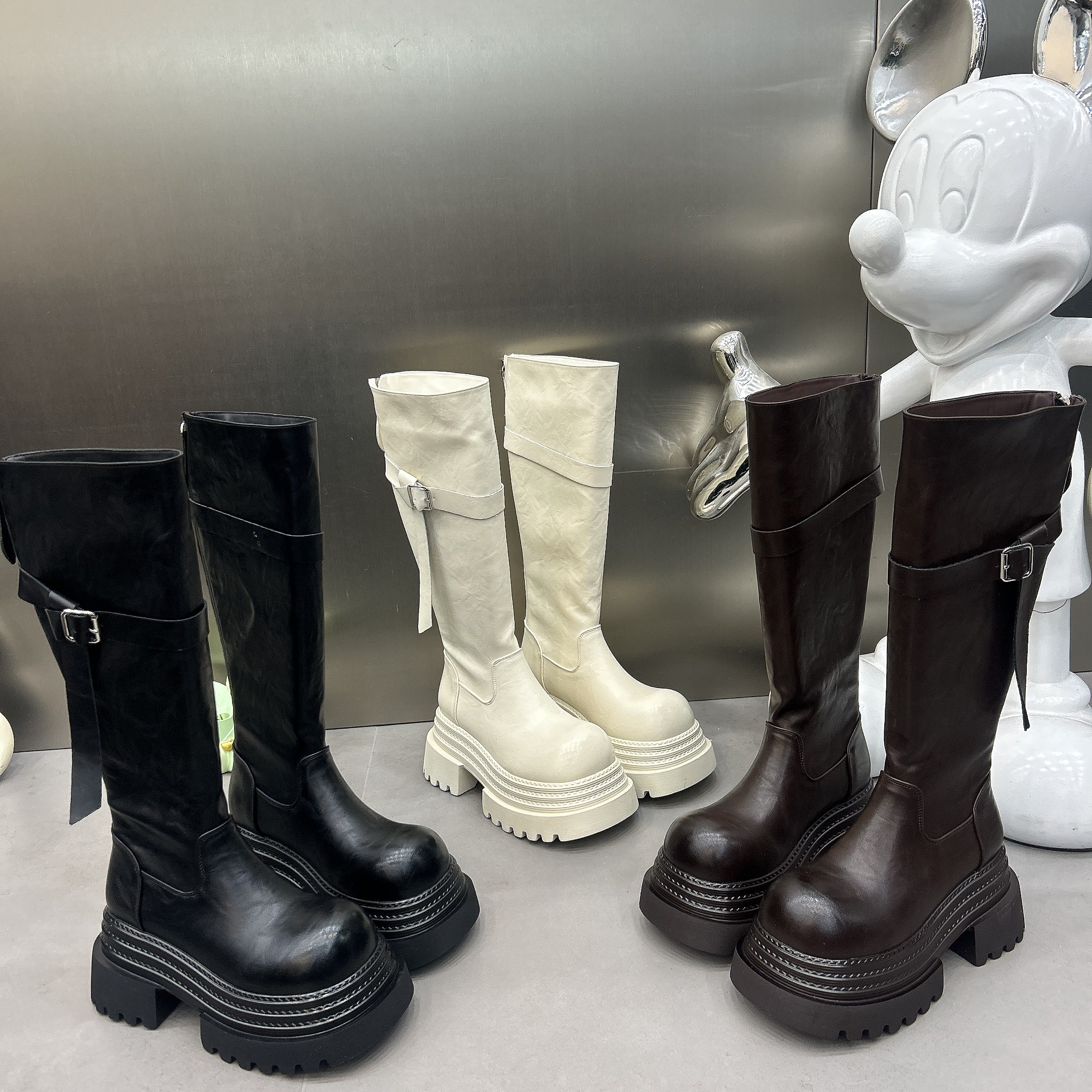 2025新款加绒厚底不过膝长靴女冬季高筒靴子长筒靴马丁靴女骑士靴