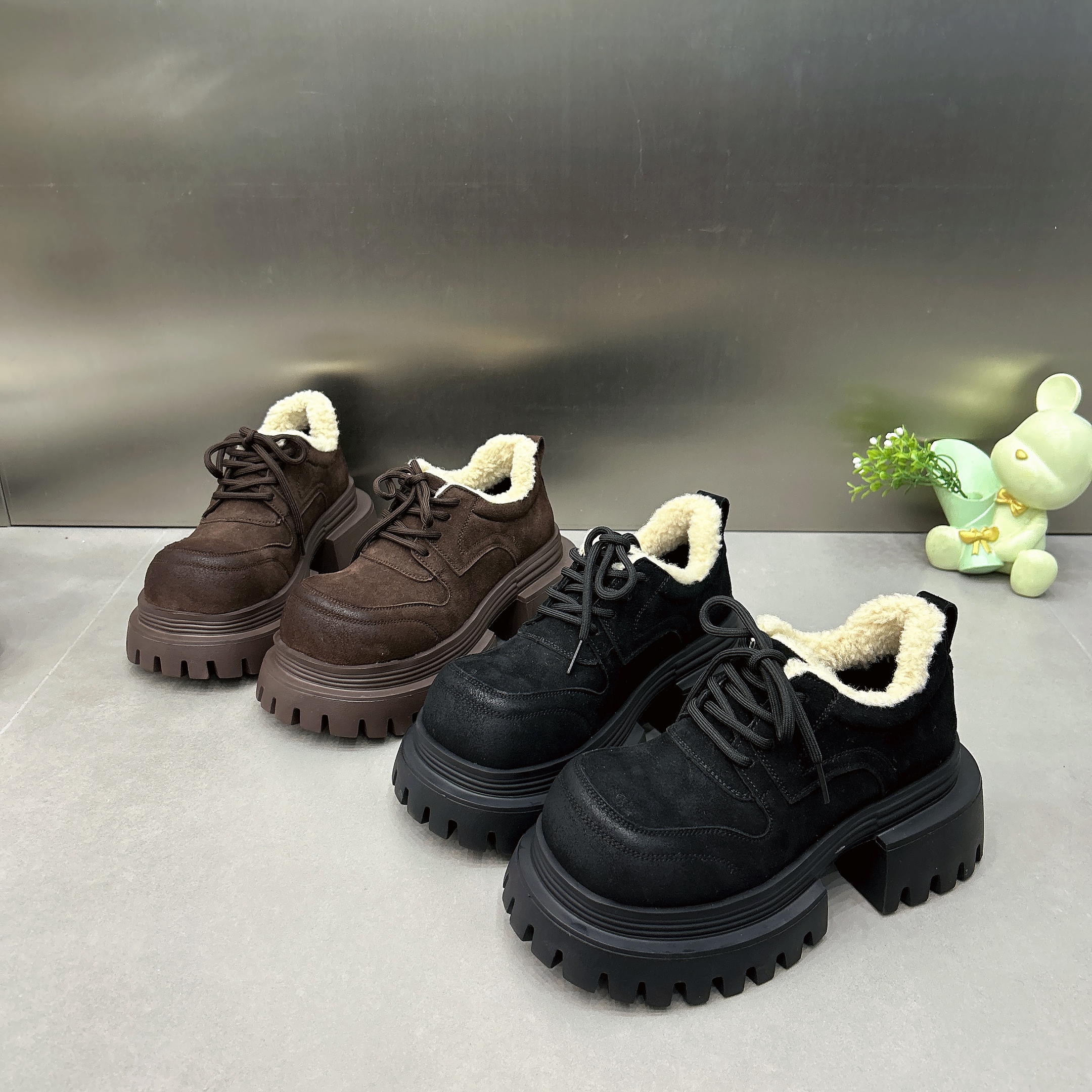 毛毛口厚底增高马丁乐福女2025新款秋冬加绒保暖棉鞋一脚蹬懒人鞋