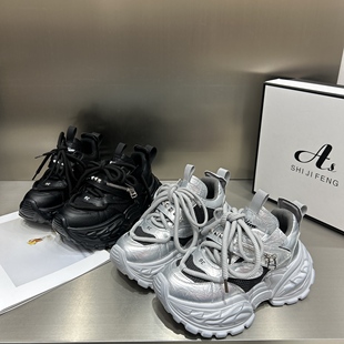 松糕鞋 欧货超火爆款 百搭增高休闲运动鞋 铆钉厚底老爹鞋 女2025新款