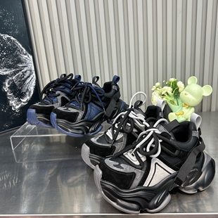 欧货2025新款 系带 黑武士真皮7CM厚底增高老爹鞋 女百搭休闲运动鞋
